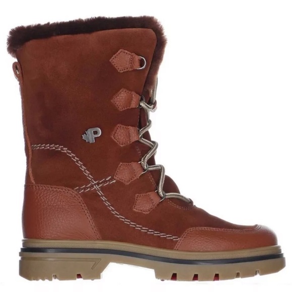 Pajar Valerie S Brown Leather Shearling Ice Gripper Waterproof Mid-Calf Boot 5.5 - Picture 2 of 15